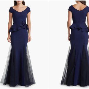 CHIARI BONI LA PETITE ROBE LADY ILLUSIONS OFF THE SHOULDER NAVY GOWN 40 IT/ 4 US